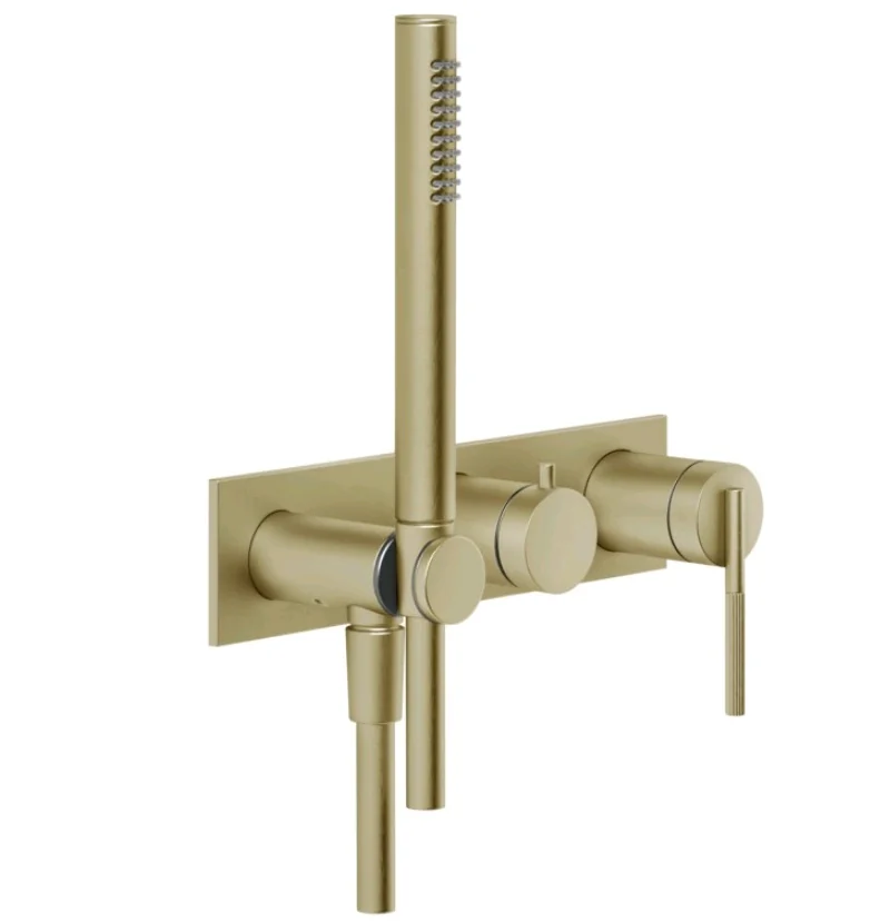 Смеситель для душа, Gessi, Ingranaggio, на 2 потребителя, цвет-Brushed Brass PVD
