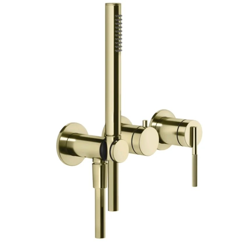 Смеситель для душа, Gessi, Ingranaggio, на 2 потребителя, цвет-Brass PVD