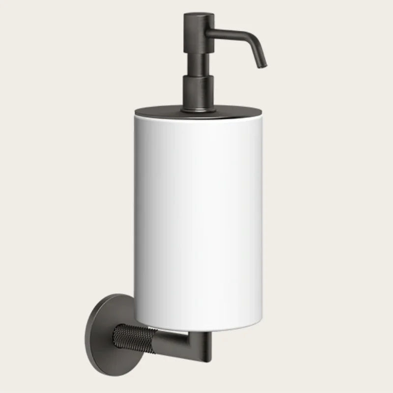 Дозатор для жидкого мыла, Gessi, Anello, шгв 75*128*243, цвет дозатора-Black Metal Brushed PVD/белый
