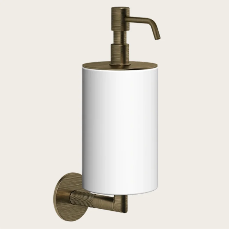 Дозатор для жидкого мыла, Gessi, Anello, шгв 75*128*243, цвет дозатора-Antique Brass/белый