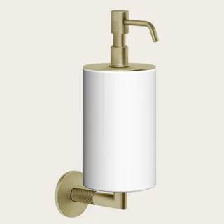 Дозатор для жидкого мыла, Gessi, Anello, шгв 75*128*243, цвет дозатора-Brushed Brass PVD/белый