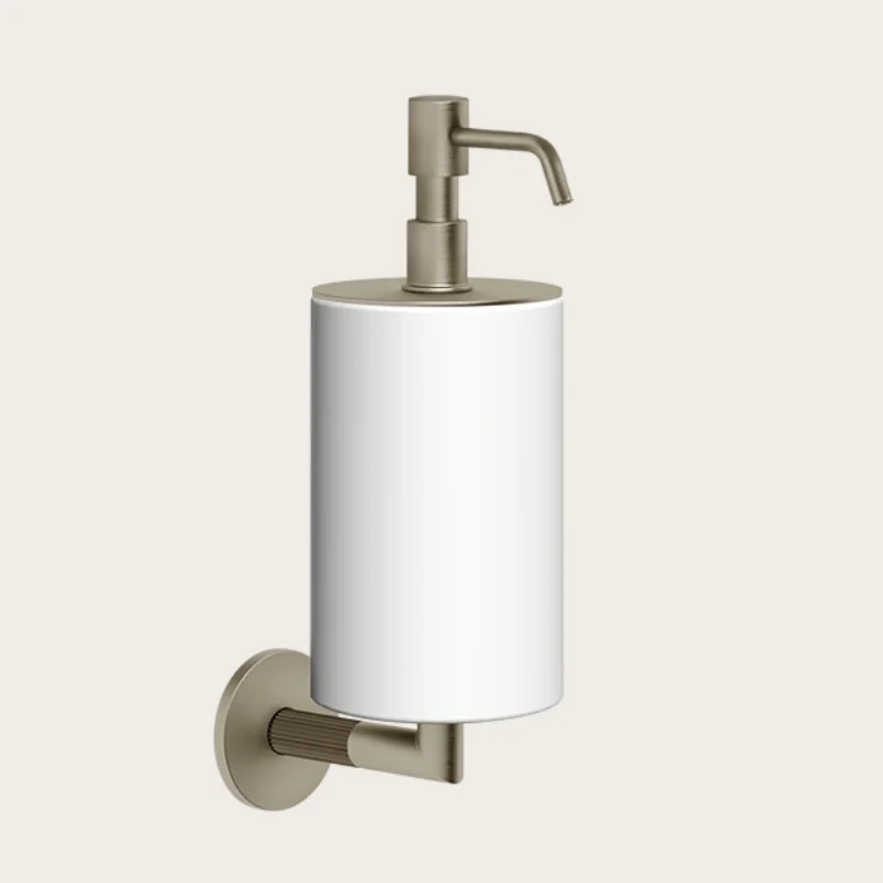 Дозатор для жидкого мыла, Gessi, Ingranaggio, шгв 75*128*243, цвет дозатора-Finox Brushed Nickel/белый