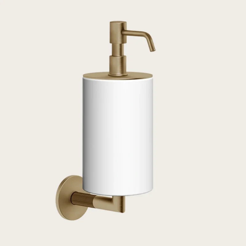 Дозатор для жидкого мыла, Gessi, Ingranaggio, шгв 75*128*243, цвет дозатора-Warm Bronze Brushed PVD/белый