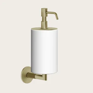 Дозатор для жидкого мыла, Gessi, Ingranaggio, шгв 75*128*243, цвет дозатора-Brushed Brass PVD/белый