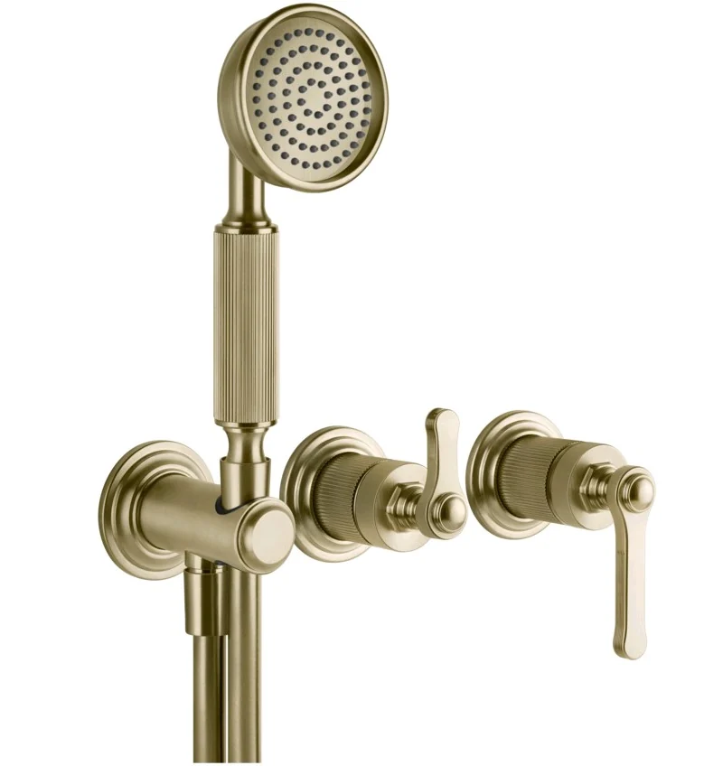 Смеситель для душа, Gessi, VENTI20, на 2 потребителя, цвет-Brushed Brass PVD