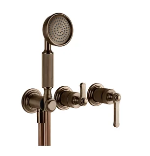 Смеситель для душа, Gessi, VENTI20, на 2 потребителя, настенный встраиваемый, цвет-Coffee Bronze Brushed PVD