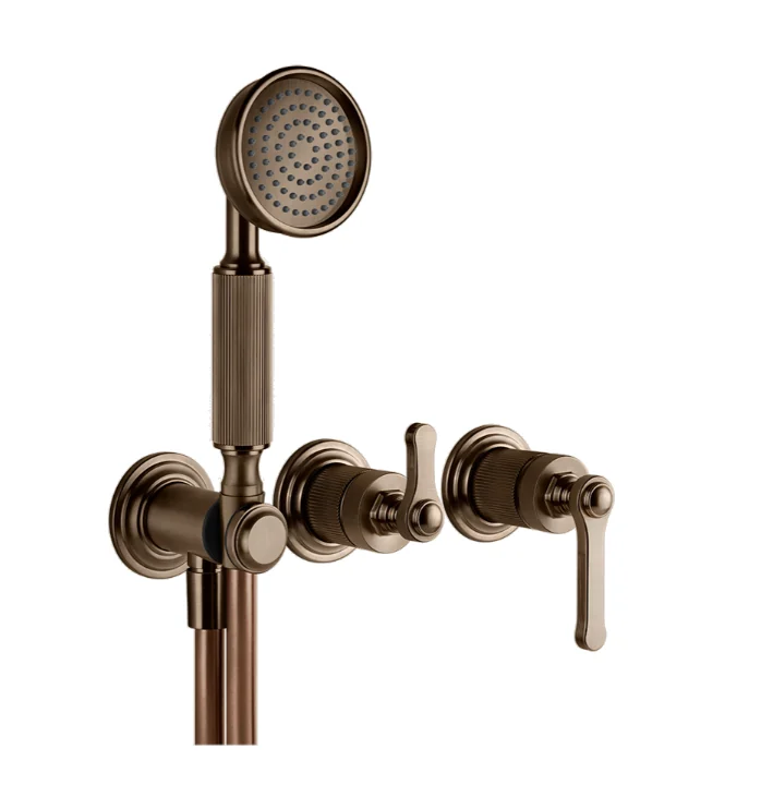 Смеситель для душа, Gessi, VENTI20, на 2 потребителя, настенный встраиваемый, цвет-Coffee Bronze Brushed PVD