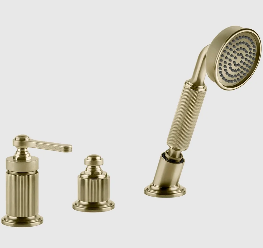 Смеситель для ванны и душа, Gessi, VENTI20, на 2 потребителя, цвет-Brushed Brass PVD