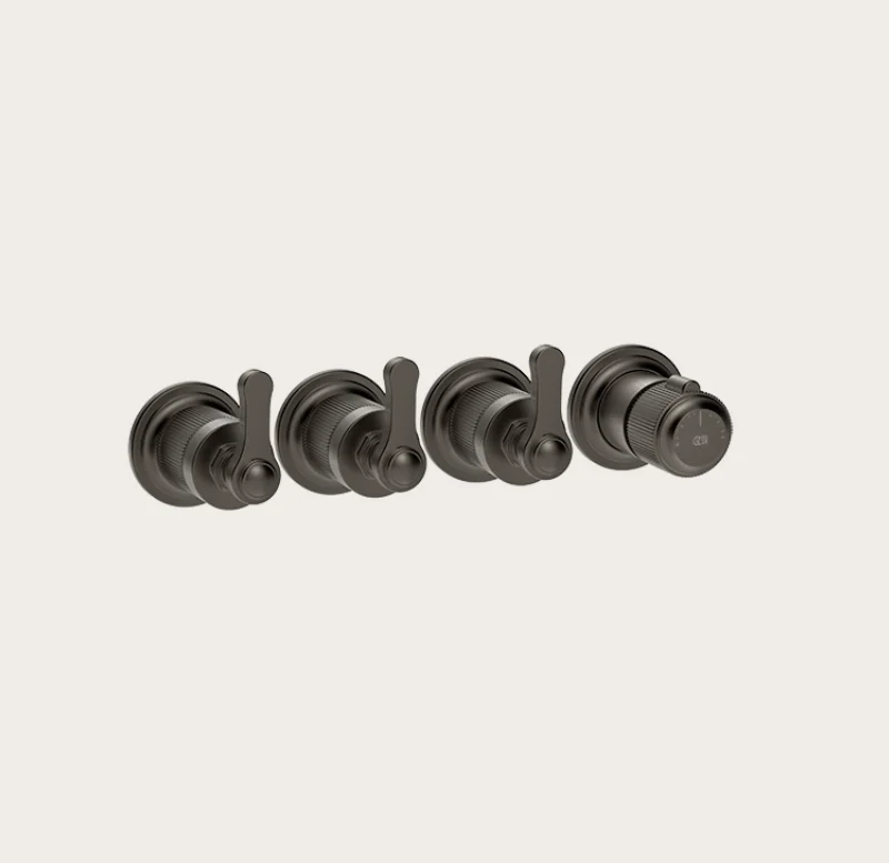 Смеситель для душа, Gessi, VENTI20, на 3 потребителя, настенный встраиваемый, цвет-черный металл брашированный PVD