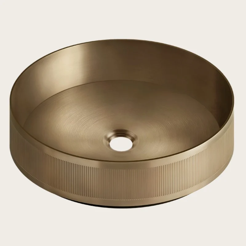 Раковина, Gessi, VENTI20, Rigato, шгв 400*400*125, отверстия для смесителя-отсутствуют, цвет-Warm Bronze Brushed PVD