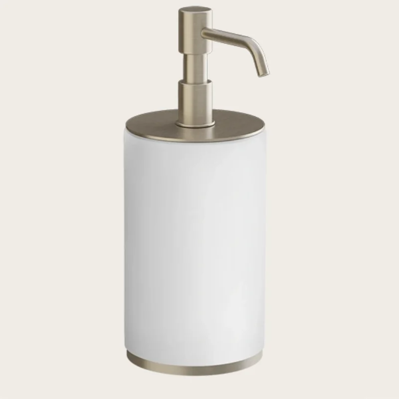 Дозатор для жидкого мыла, Gessi, Origini, шгв 75*97*199, цвет дозатора-Finox Brushed Nickel/белый