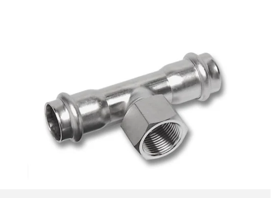 Тройник, Sanha, NiroPress AISI304L, ВПр-НР-ВПр, 22×R3/4x22, 91131G.3