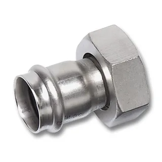 Муфта с накидной гайкой, Sanha, NiroPress 316L, ВПр-ВР, плоское уплотнение, гайка нержавеющая сталь, 22×3/4, 9359M.3 — иконка