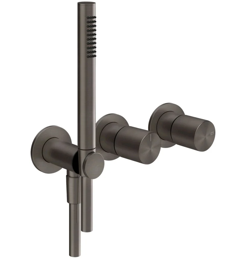 Смеситель для душа, Gessi, Habito Unito, на 2 потребителя, цвет-Black Metal Brushed PVD