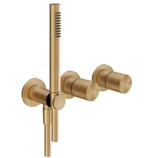 Смеситель для душа, Gessi, Habito Unito, на 2 потребителя, цвет-Warm Bronze Brushed PVD