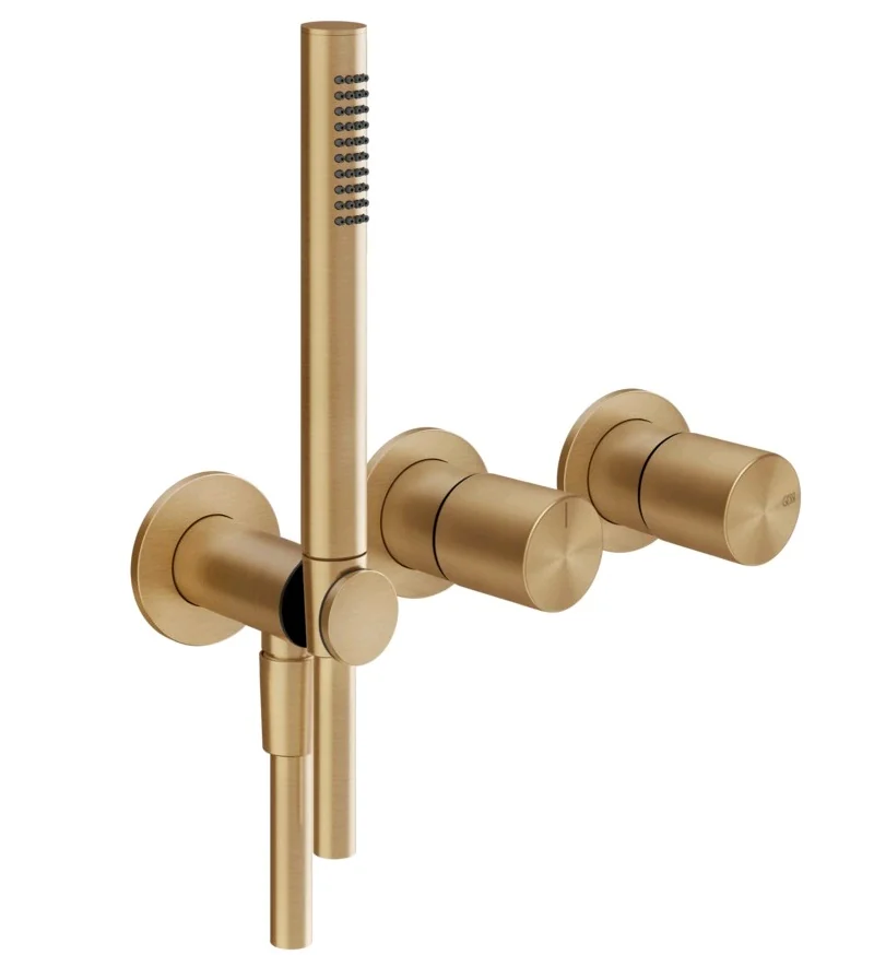 Смеситель для душа, Gessi, Habito Unito, на 2 потребителя, цвет-Warm Bronze Brushed PVD