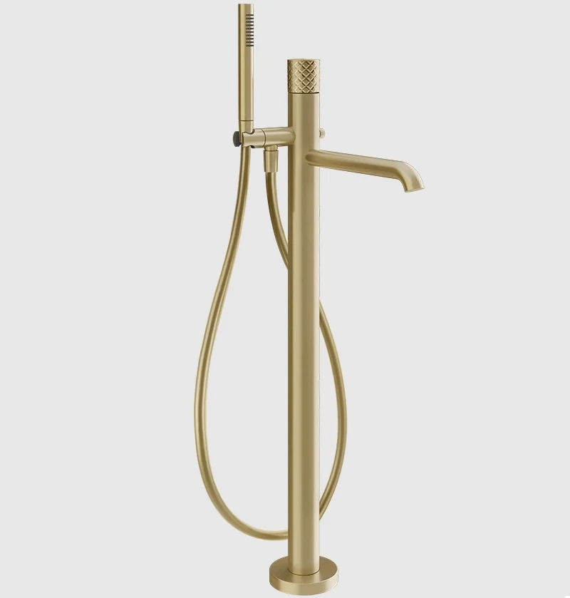 Смеситель для ванны и душа, Gessi, Habito Intreccio, напольный, цвет-Brushed Brass PVD