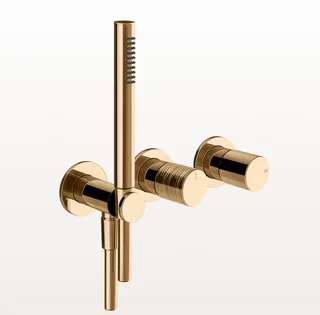 Смеситель для душа, Gessi, Habito Trame, на 2 потребителя, настенный встраиваемый, цвет-Warm Bronze PVD