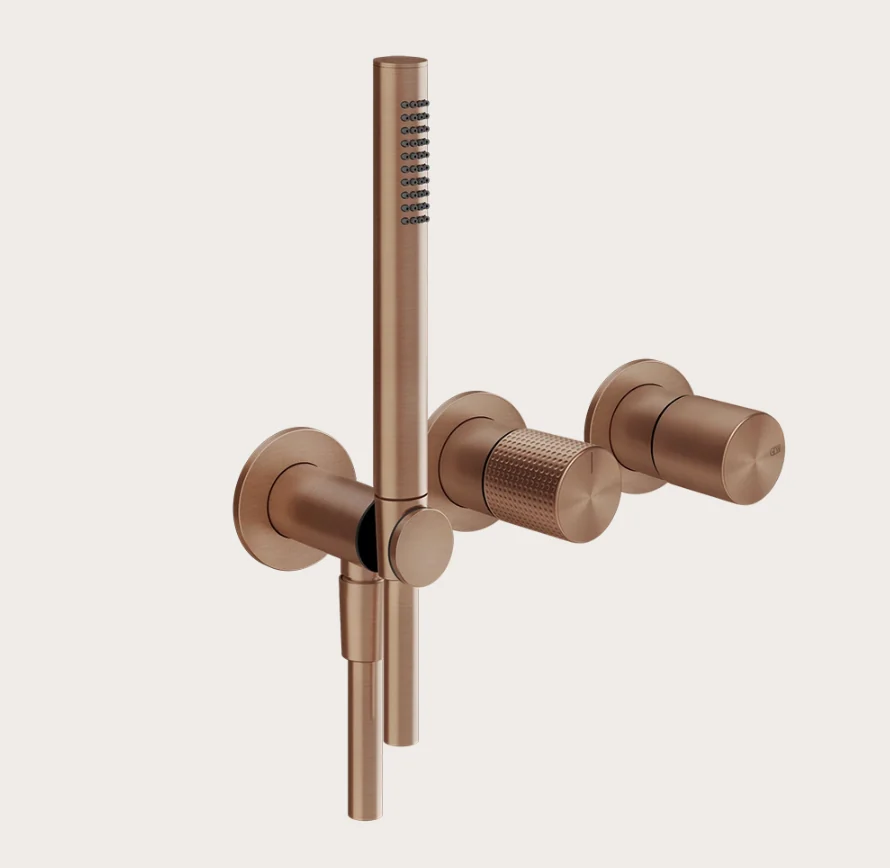 Смеситель для душа, Gessi, Habito Cesello, на 2 потребителя, цвет-Copper Brushed PVD