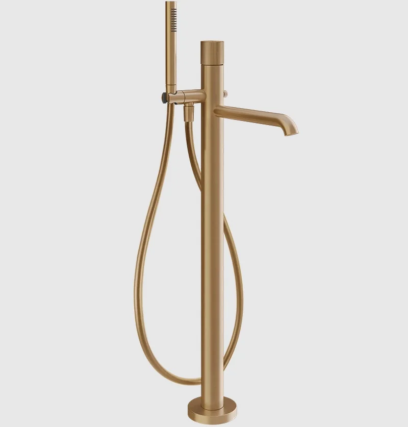 Смеситель для ванны и душа, Gessi, Habito Rigato, напольный, цвет-Warm Bronze Brushed PVD