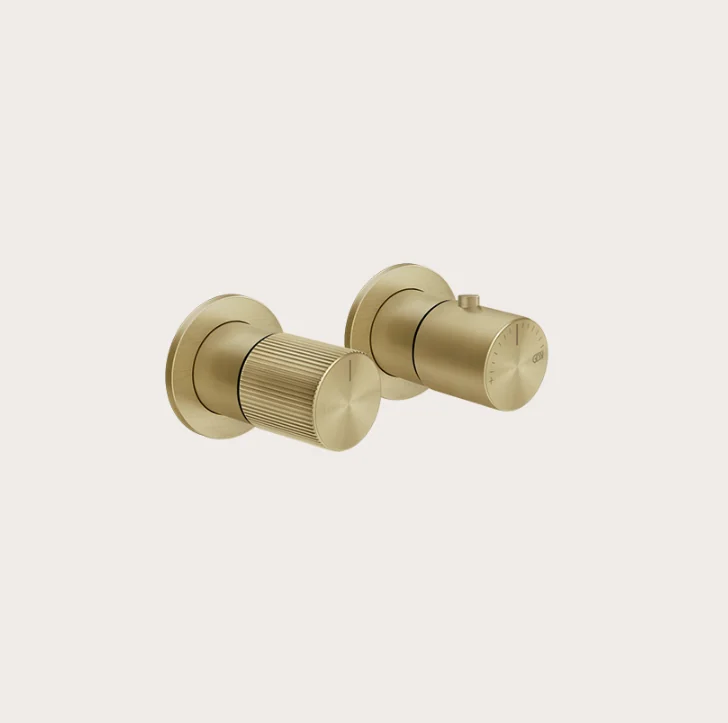 Смеситель для душа, Gessi, Habito Rigato, на 2 потребителя, настенный встраиваемый, цвет-Brushed Brass PVD