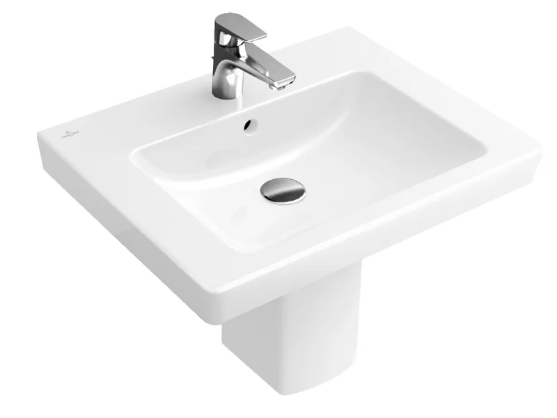 Раковина, Villeroy&Boch, Subway 2.0, шг 600*470, отверстия для смесителя-1 сквозное, 2 промаркированных, CeramicPlus, цвет-альпийский белый