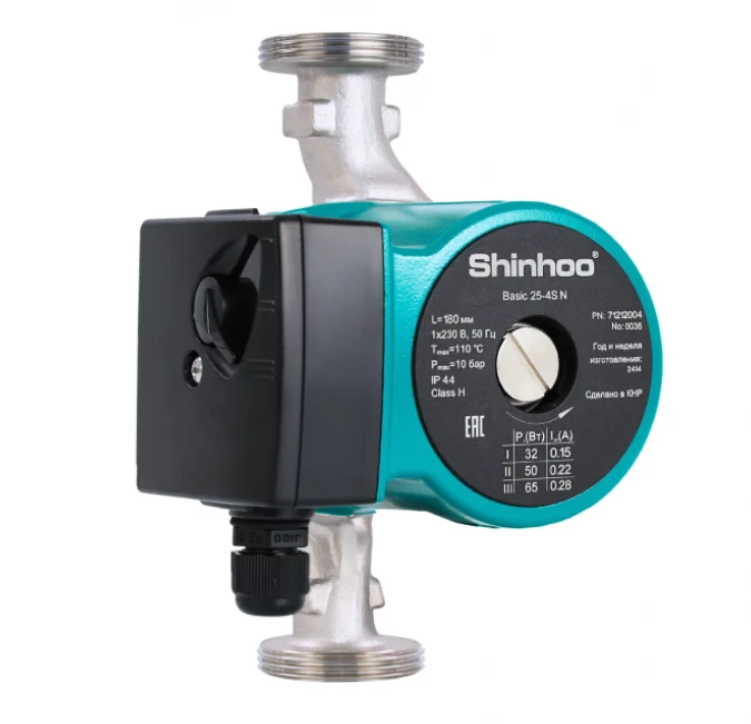 Насос циркуляционный, Shinhoo, BASIC 25-12 N 180 1x230V, 500 Вт, G 1 1/2", PN10, без резьбовых трубных соединений