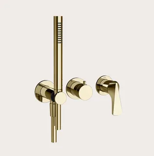 Смеситель для душа, Gessi, Ventaglio, на 2 потребителя, настенный встраиваемый, цвет-Brass PVD