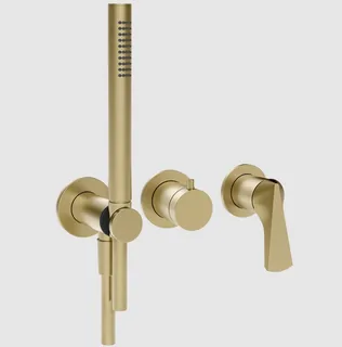 Смеситель для душа, Gessi, Ventaglio, на 2 потребителя, настенный встраиваемый, цвет-Brushed Brass PVD