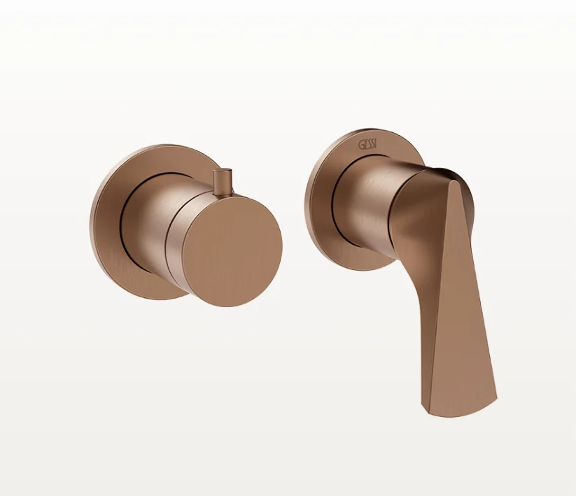 Смеситель для душа, Gessi, Ventaglio, на 2 потребителя, настенный встраиваемый, цвет-Copper Brushed PVD
