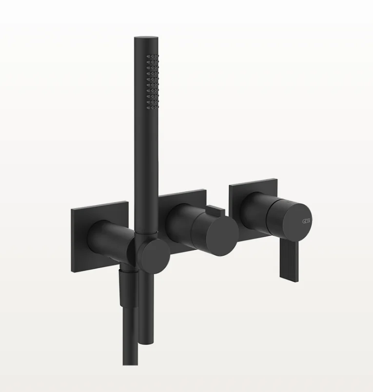 Смеситель для душа, Gessi, Inverco Rigato, на 2 потребителя, цвет-черный матовый