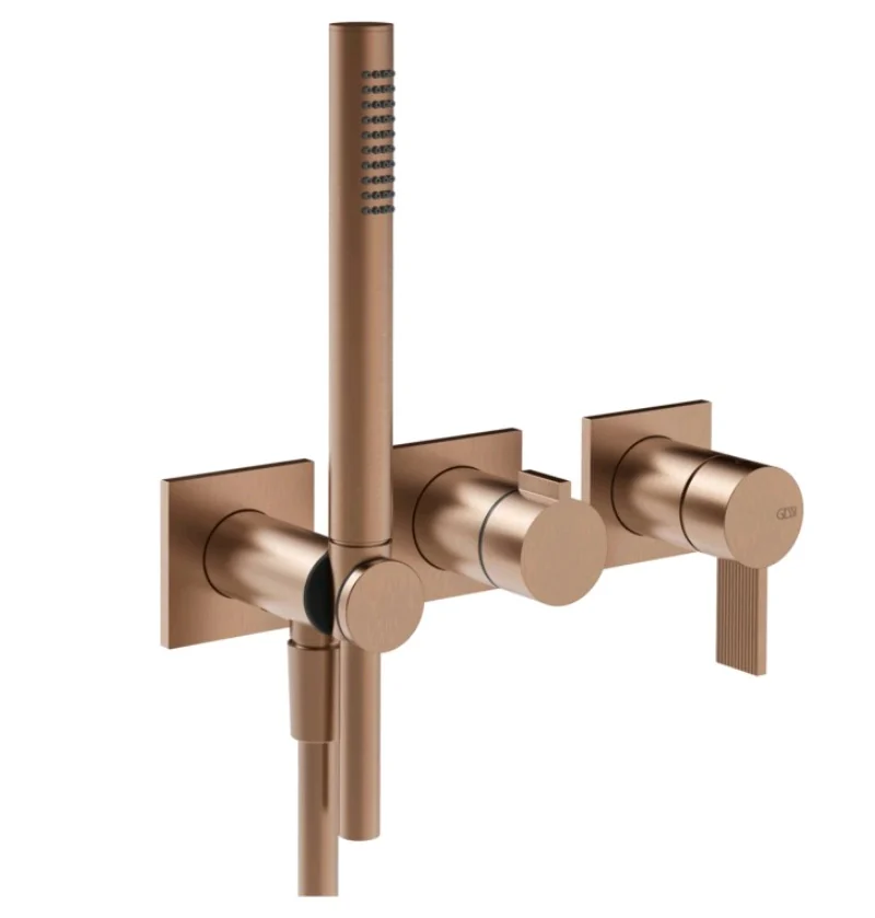 Смеситель для душа, Gessi, Inverco Rigato, на 2 потребителя, цвет-Copper Brushed PVD