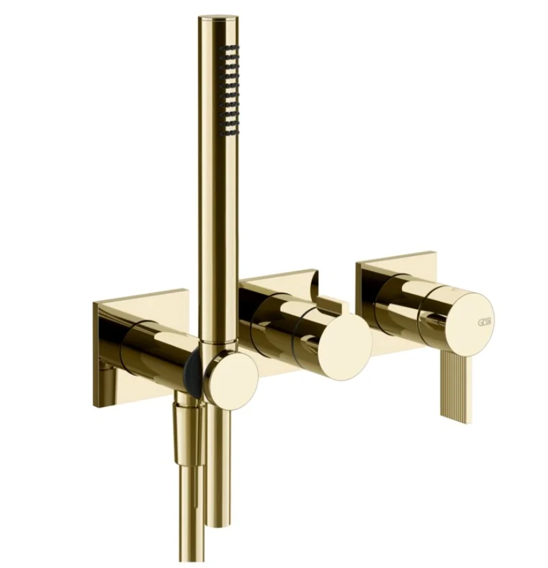 Смеситель для душа, Gessi, Inverco Rigato, на 2 потребителя, цвет-Brass PVD