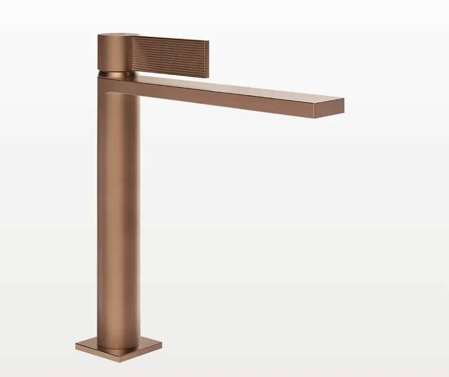 Смеситель для раковины, Gessi, Inverco Rigato, цвет-Copper Brushed PVD