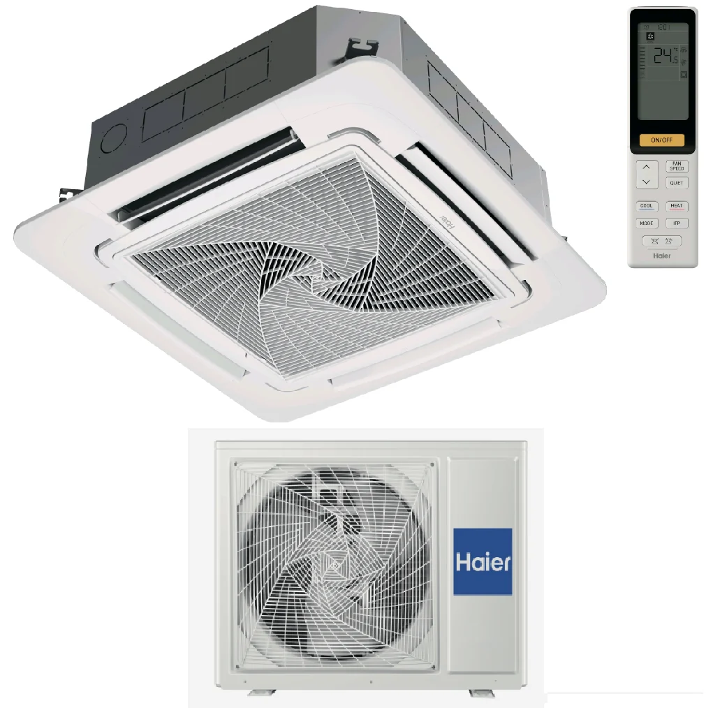 AB105S2SR1FA / 1U105S2SQ1FA / PB-950QB, Сплит-система, Haier, Super Match Plus, кассетная, 4-х поточная с круговым потоком, с ИК пультом