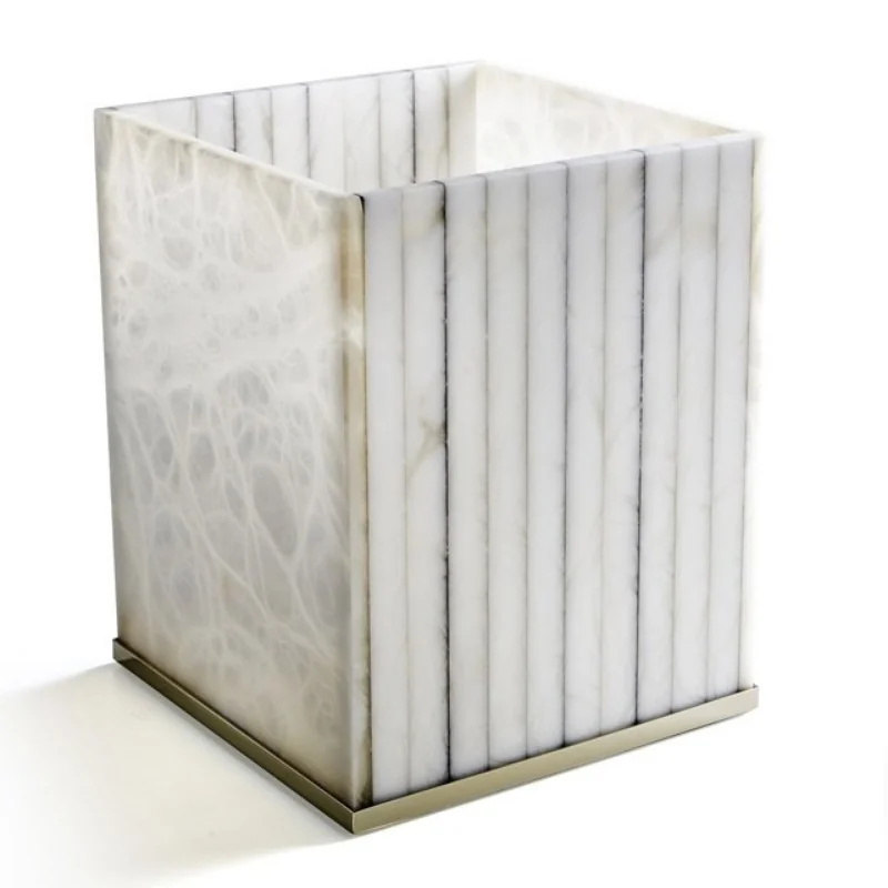 Урна, 3SC, Rigato, без крышки, шгв 200*200*250, цвет-Alabaster/Polished Gold 24Kt