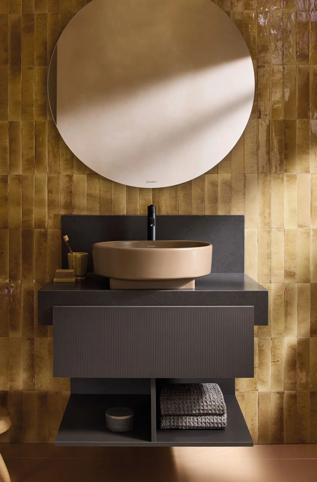 Тумба под раковину, Duravit, Balcoon, шгв 800*570*522, петли-слева и справа, раковина-необходимо заказать, цвет корпуса/фасада-Slate brown matt decor/Slate brown structured matt