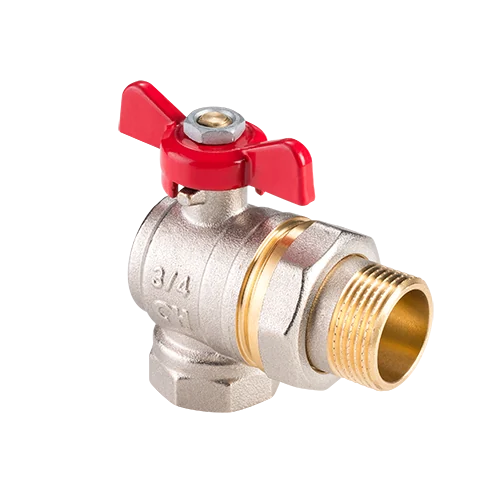 Кран-американка шаровой, AquaHit, угловой, 3/4", НВ, PN 25, ручка-бабочка, с полусгоном