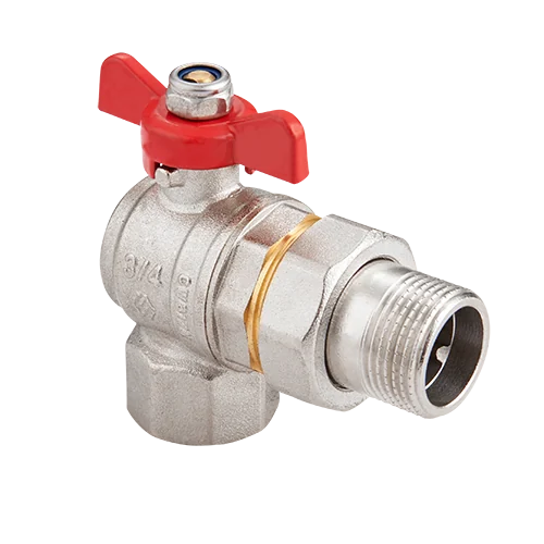 Кран-американка шаровой, Premium, угловой, 1/2", НВ, PN 40, ручка-бабочка, с полусгоном
