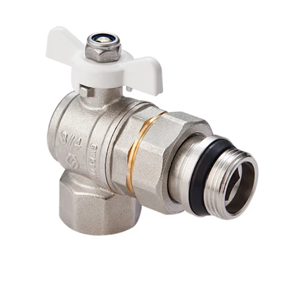 Кран-американка шаровой, Premium, ГОСТ, угловой, 3/4", НВ, PN 40, ручка-бабочка, с полусгоном и самоуплотняющимся кольцом