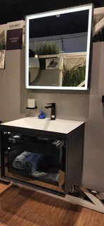 Комплект мебели, Duravit, Vitrium, тумба с раковиной и внутренними разделителями+смеситель для раковины Tulum by Starck+зеркало, цвет-серый/черный мат