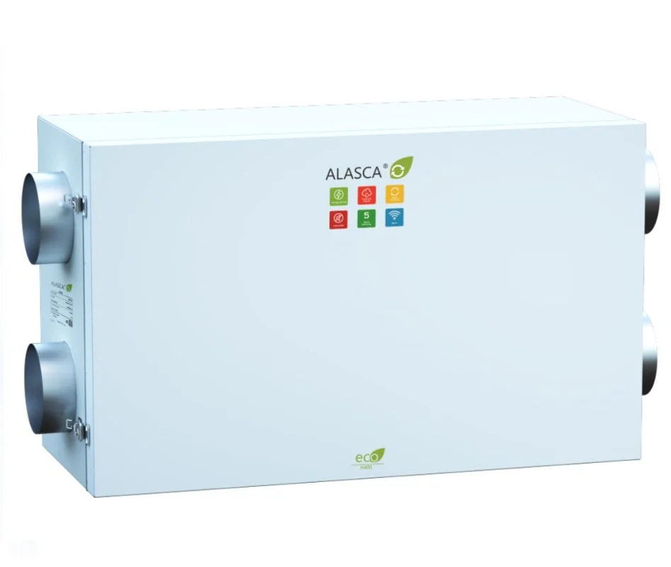 ECO H500EC W Pro, Вентиляционная установка Alasca ECO приточно-вытяжная с энтальпийным пластинчатым рекуператором + смес. узел, заслонки, датчики