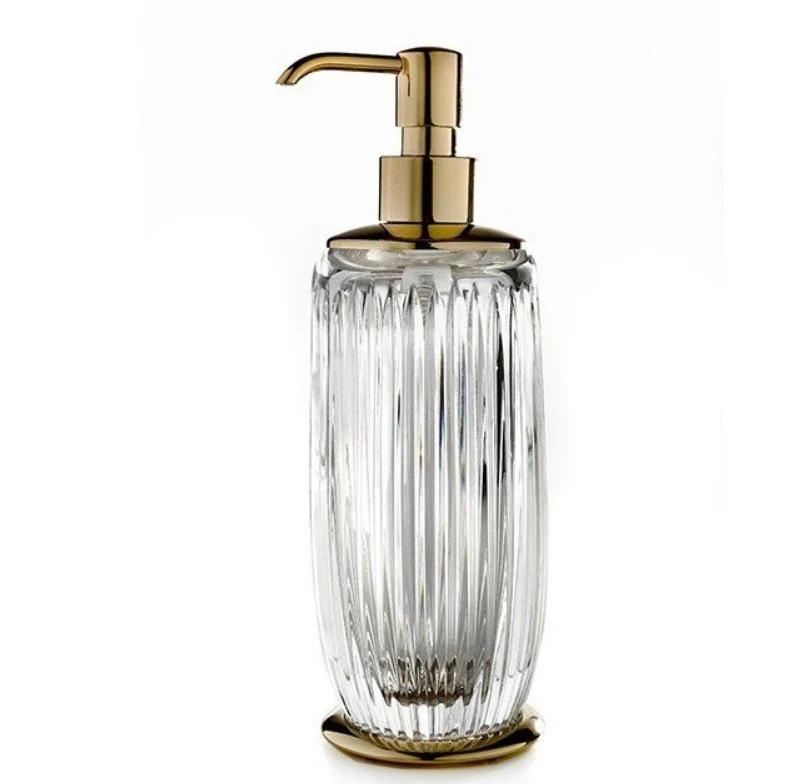 Дозатор для жидкого мыла, 3SC, Elegance Crystal, шгв 75*75*230, колба-прозрачный хрусталь, цвет дозатора-Matt Gold 24Kt