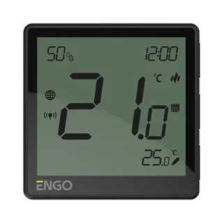 Универсальный терморегулятор, Engo Controls, черный, с модулем Zigbee, с питанием 230, со встроенным датчиком влажности, с возможностью подключения датчика пола