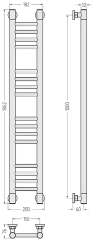 Полотенцесушитель, Сунержа, Богема +, прямая, шгв 200*76*1062, цвет-сталь — изображение 1