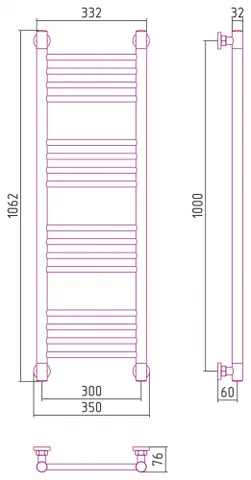 Полотенцесушитель, Сунержа, Богема +, прямая, шгв 350*76*1062, цвет-сталь — изображение 1