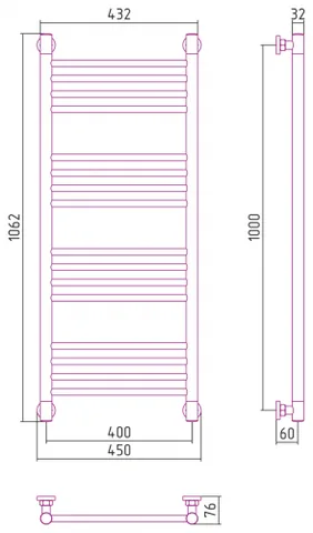 Полотенцесушитель, Сунержа, Богема +, прямая, шгв 450*76*1062, цвет-сталь — изображение 1