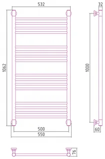Полотенцесушитель, Сунержа, Богема +, прямая, шгв 550*76*1062, цвет-сталь — изображение 2