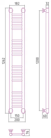 Полотенцесушитель, Сунержа, Богема +, прямая, шгв 200*76*1262, цвет-сталь — изображение 1