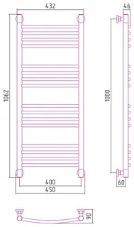 Полотенцесушитель, Сунержа, Богема +, выгнутая, шгв 450*90*1062, цвет-сталь — изображение 1